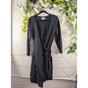 HER LINE Women's Bi-stud Linen Blend Wrap Dress Black Size US 4